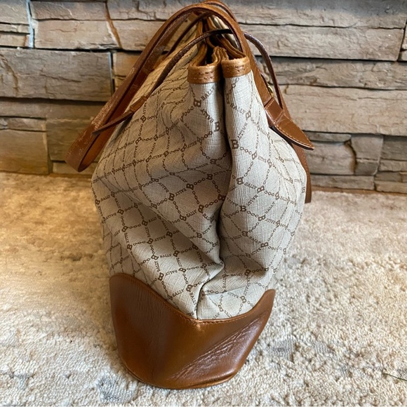 Bally Vintage RARE Monogrammed B Medium Tote Bag Purse Handbag Brown Tan Leather - Picture 6 of 16